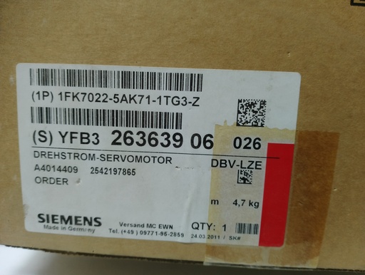 (NEW SEALED) 1FK7022-5AK71-1TG3-Z DREHSTROM-SERVOMOTOR