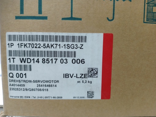 (NEW SEALED) 1FK7022-5AK71-1SG3-Z DREHSTROM-SERVOMOTOR